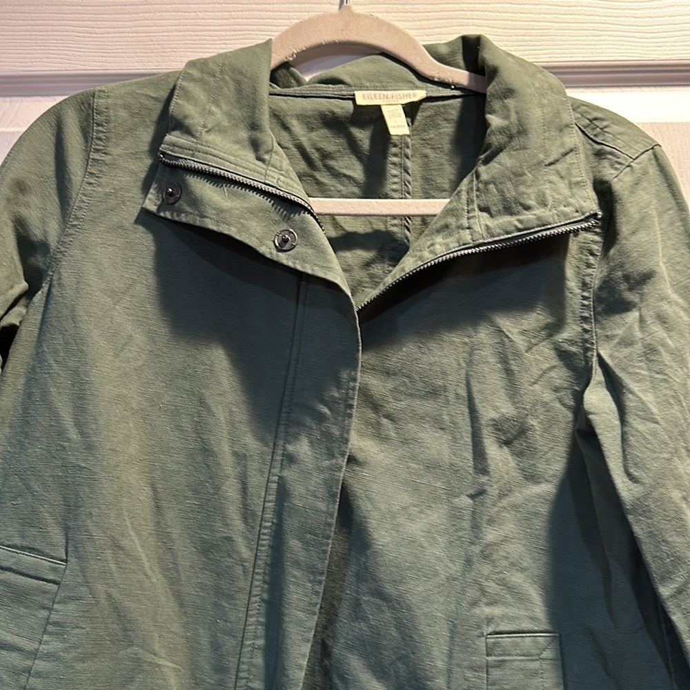 Eileen Fisher Olive A-Line Cotton/Hemp Jacket Petite PP - Picture 4 of 10